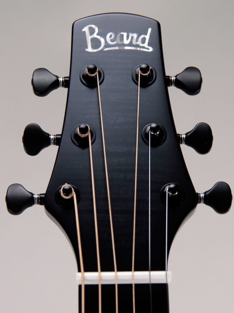 Josh Swift Signature resonator guitar close up on peghead, Black Ice