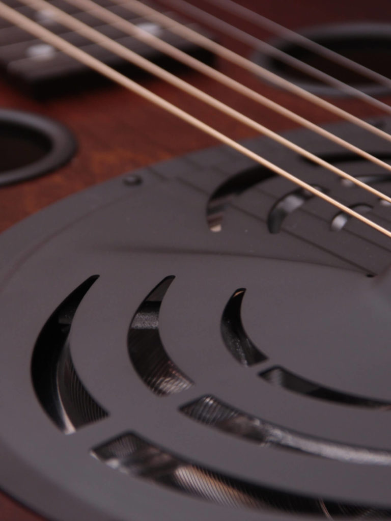 Radio Standard-R resonator guitar close up on strings, Tobacco sunburst